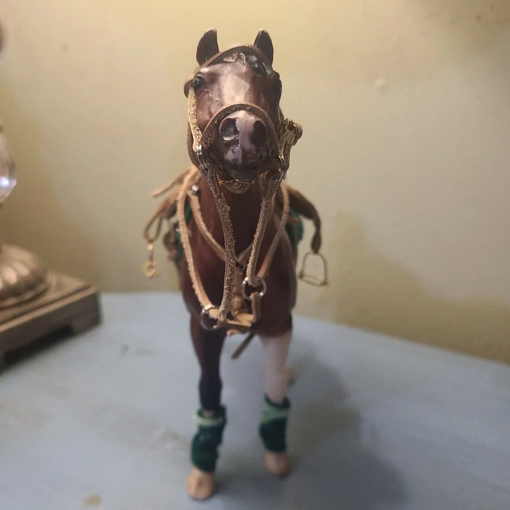Handmade English Tack Set Breyer Classic Size Tan Green Leather Felt Accessories
